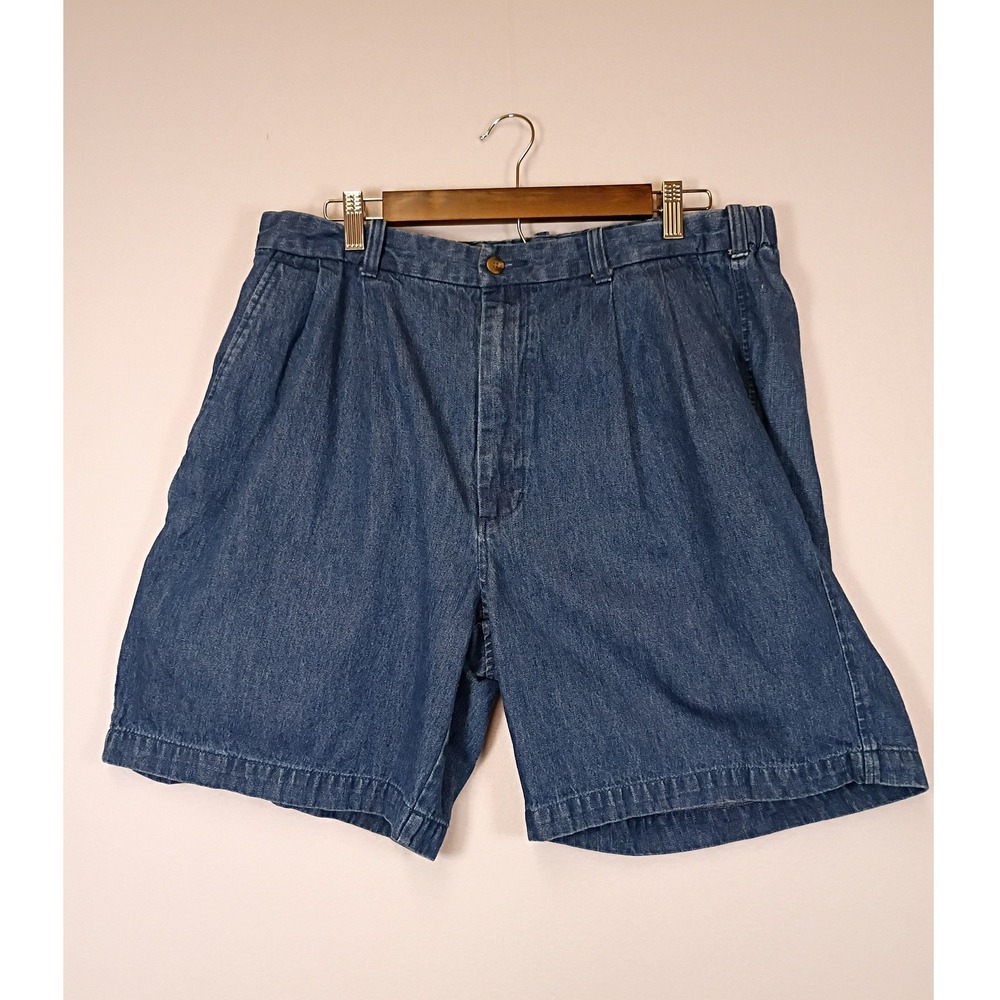 Vintage Dadcore Outerrim Mens 36 Blue Pleated Elastic Back Denim Shorts 799930